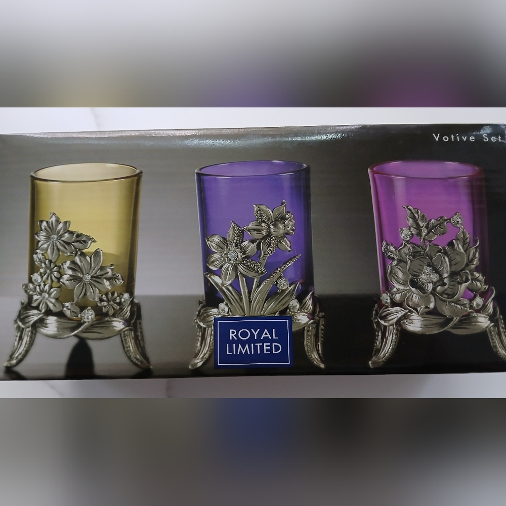 Royal Limited Votive Candle Holder Set – Decorative Floral Design – Brand New